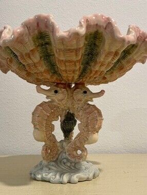 Vintage‎ Kaldun & Bogle Ocean of Abundance Seahorse Ceramic Centerpiece Pedestal